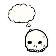 cartoon skull with thought bubble N60