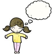 cartoon girl with pigtails and thought bubble N2