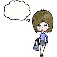 cartoon woman with thought bubble and handbag N2