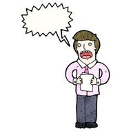 cartoon man reading from notes N4