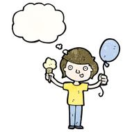 cartoon boy with ice cream and balloon N5