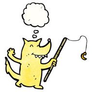 cartoon wolf with fishing rod N6