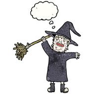 cartoon witch with thought bubble N13