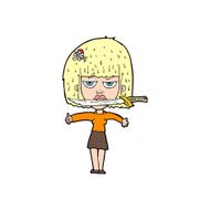 cartoon woman with knife between teeth N44