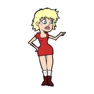cartoon worried woman in dress pointing N11
