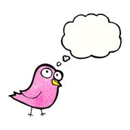 cartoon bird with thought bubble N363
