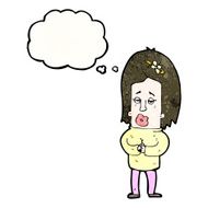 cartoon worried woman with thought bubble N89