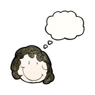 child&#039;s drawing of a happy female face with thought bubble N5