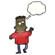 cartoon waving man with thought bubble N45