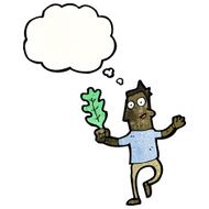 cartoon happy man holding leaf N2