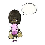 cartoon woman with shopping bags and thought bubble N2