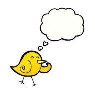 cartoon laughing bird with thought bubble N2