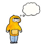 cartoon boy in hooded sweatshirt with thought bubble N4