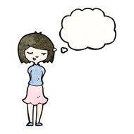shy woman with thought bubble cartoon N2