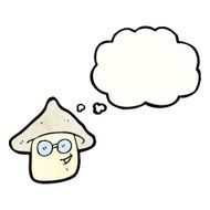 cartoon magic mushroom character with thought bubble N4