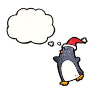 cartoon christmas penguin with thought bubble N5
