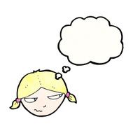 annoyed blond girl with thought bubble N4