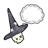 spooky skull in wizard hat cartoon N2