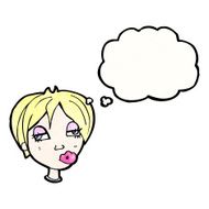cartoon blond woman with thought bubble N4