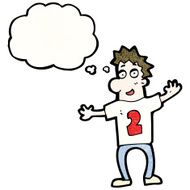 cartoon man with thought bubble wearting numbered shirt N4