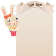 Happy Easter Bunny Girl Looking at Blank Poster