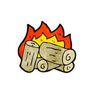 cartoon burning wood logs N9