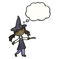 cartoon witch girl with thought bubble N2