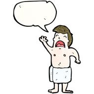 cartoon man in towel with speech bubble N3