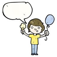 cartoon boy with ice cream and balloon N7