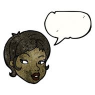 cartoon pretty woman&#039;s face with speech bubble N2
