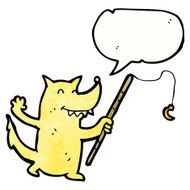 cartoon wolf with fishing rod N7