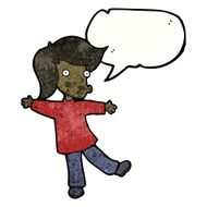 cartoon happy dancing boy with speech bubble N4