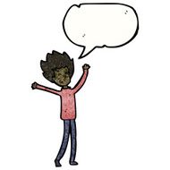 cartoon happy dancing boy with speech bubble N6
