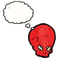 cartoon spooky red skull with thought bubble N2