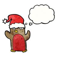 cartoon robin wearing christmas hat N4