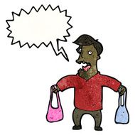 cartoon embarrassed man holding purse N3