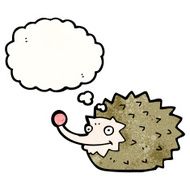 funny cartoon hedgehog with thought bubble N6