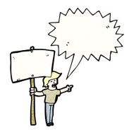 cartoon chanting protester with sign N6