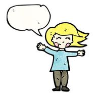 happy blond woman with speech bubble N4