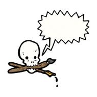 skull with art supplies cartoon N3