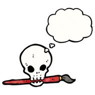 cartoon skull with paint brush N3
