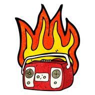 burning radio cassette player cartoon N6