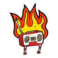 burning radio cassette player cartoon N8