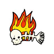 cartoon flaming fish bones skeleton N2