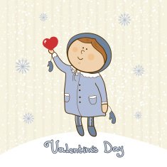Little girl with heart valentines day postcard