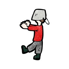 cartoon boy with head stuck in bucket N2