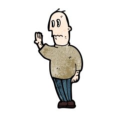 cartoon man looking at hand N2