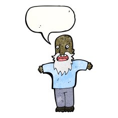 cartoon bearded old man with speech bubble N48
