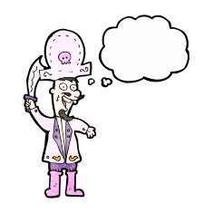 cartoon pink pirate with thought bubble N2