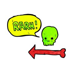 cartoon pointing skull and bones symbol N4